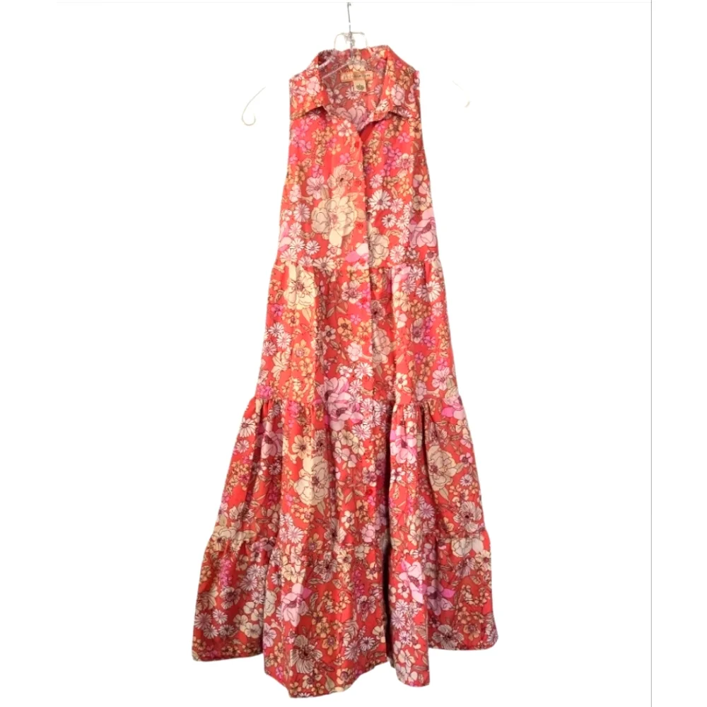 BOG Collective Floral Sleeveless Prairie Style Dress Salmon Pink Size S - Picture 2 of 8